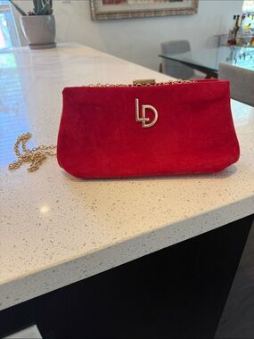 Red Suede Chain Clutch